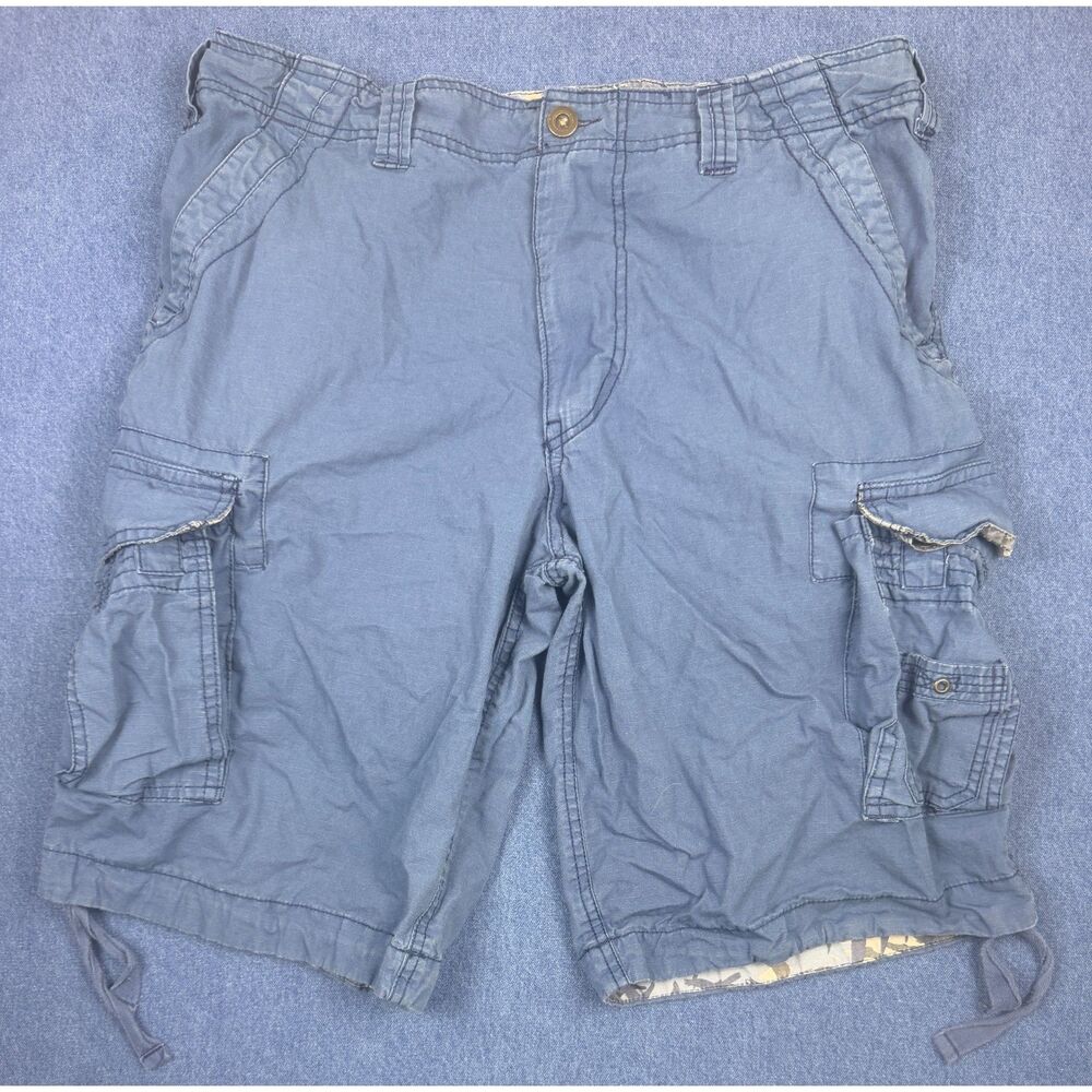 Red Camel Mens 36 Blue Distressed Cargo Shorts Ripstop Utility Y2K
